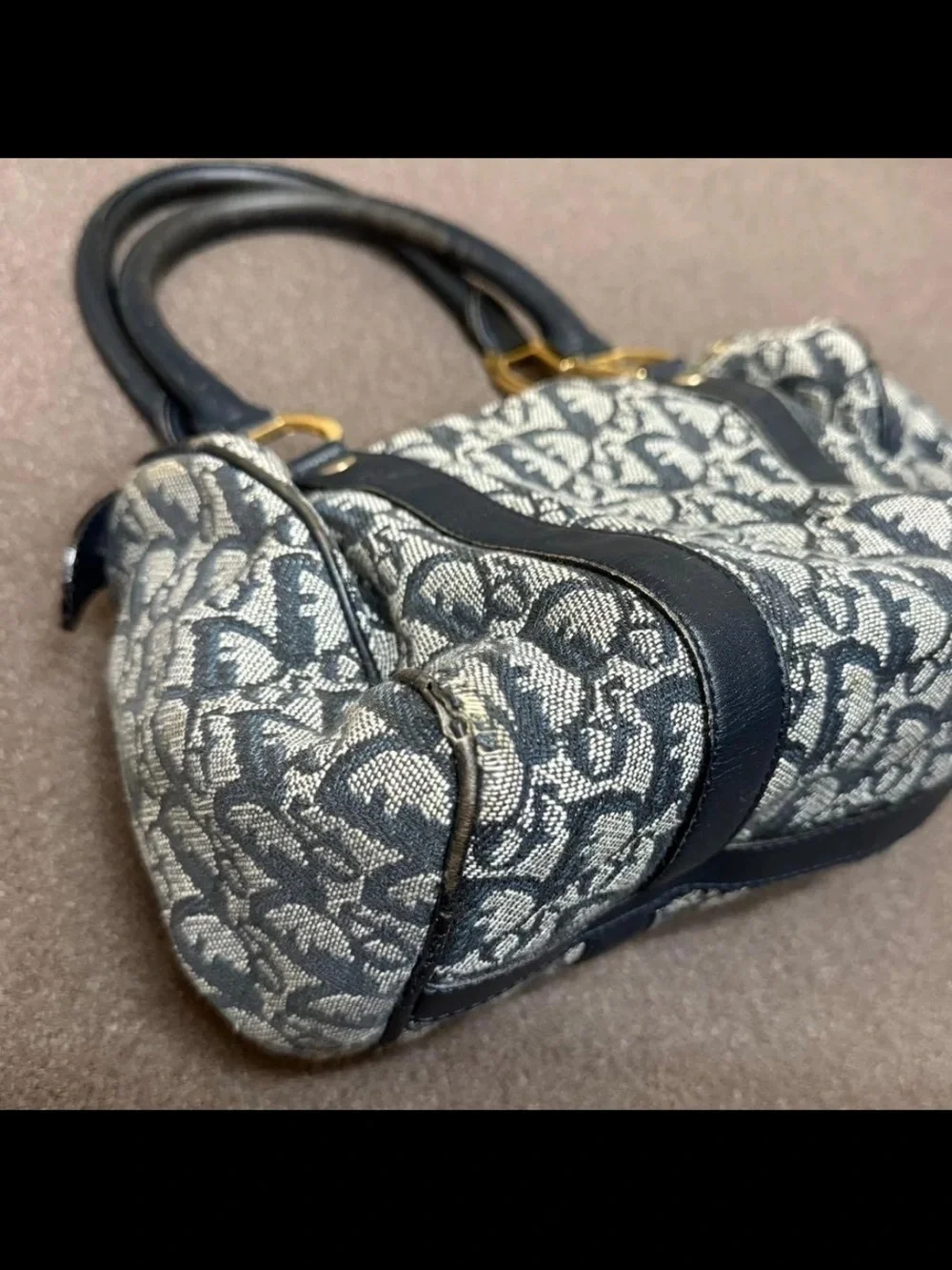 Dior Navy and Cream Monogram Satchel